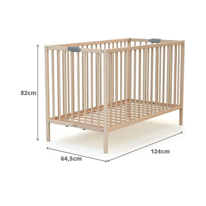 WeBaby Flex Folding Wooden Cot Bed 60x120cm - Raw Beech