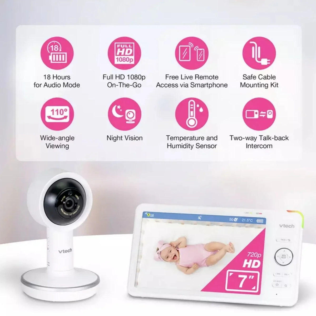 VTech RM7787 HD 7" Over-the-Cot Wi-Fi Baby Monitor